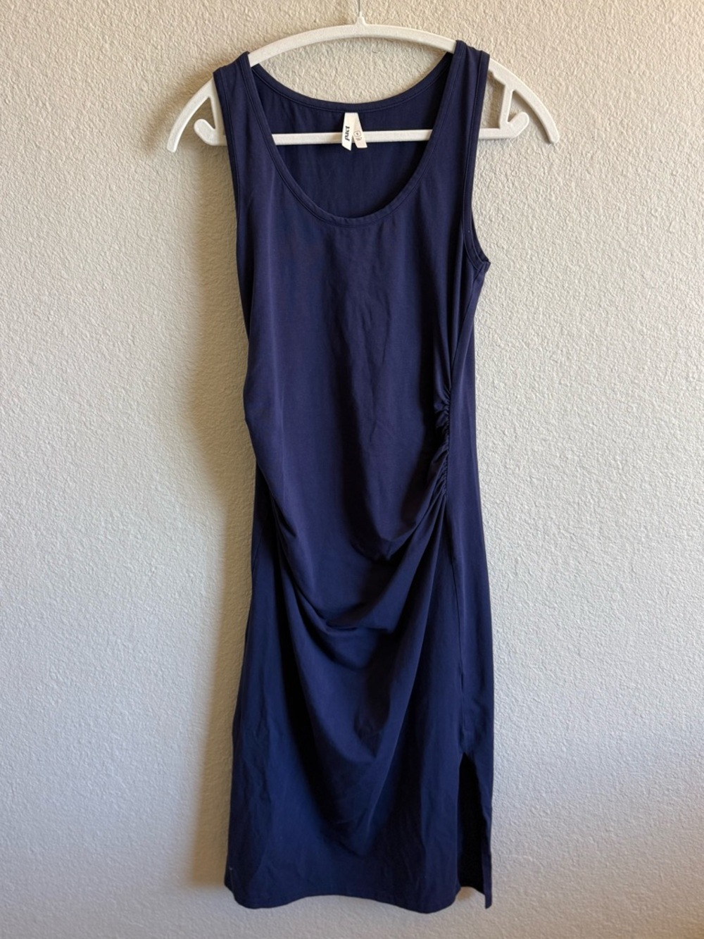 Pact Organic Cotton Navy Sleeveless Ruched Maxi / Midi Dress Casual Spring Small